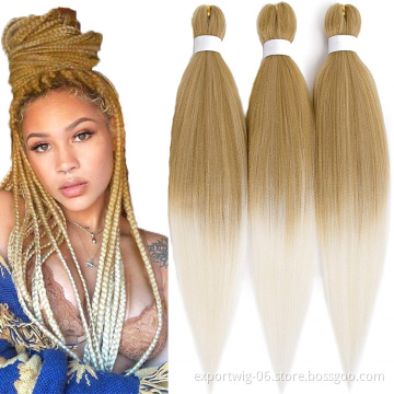 Pre Stretched Easy Braiding Hair Extensions Yaki Synthetic Ombre Color 26inch Flame Retardant Hot Water Setting Itch Free
